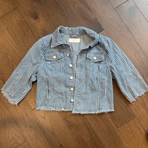 Blank NYC Denim White Striped Cropped Jean Jacket - Large